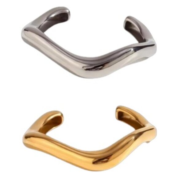 Gift Set 2 Irregular Wave Statement Bracelets/Bangles Plated Gold & Silver NWOT - Picture 15 of 16